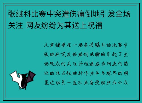 张继科比赛中突遭伤痛倒地引发全场关注 网友纷纷为其送上祝福